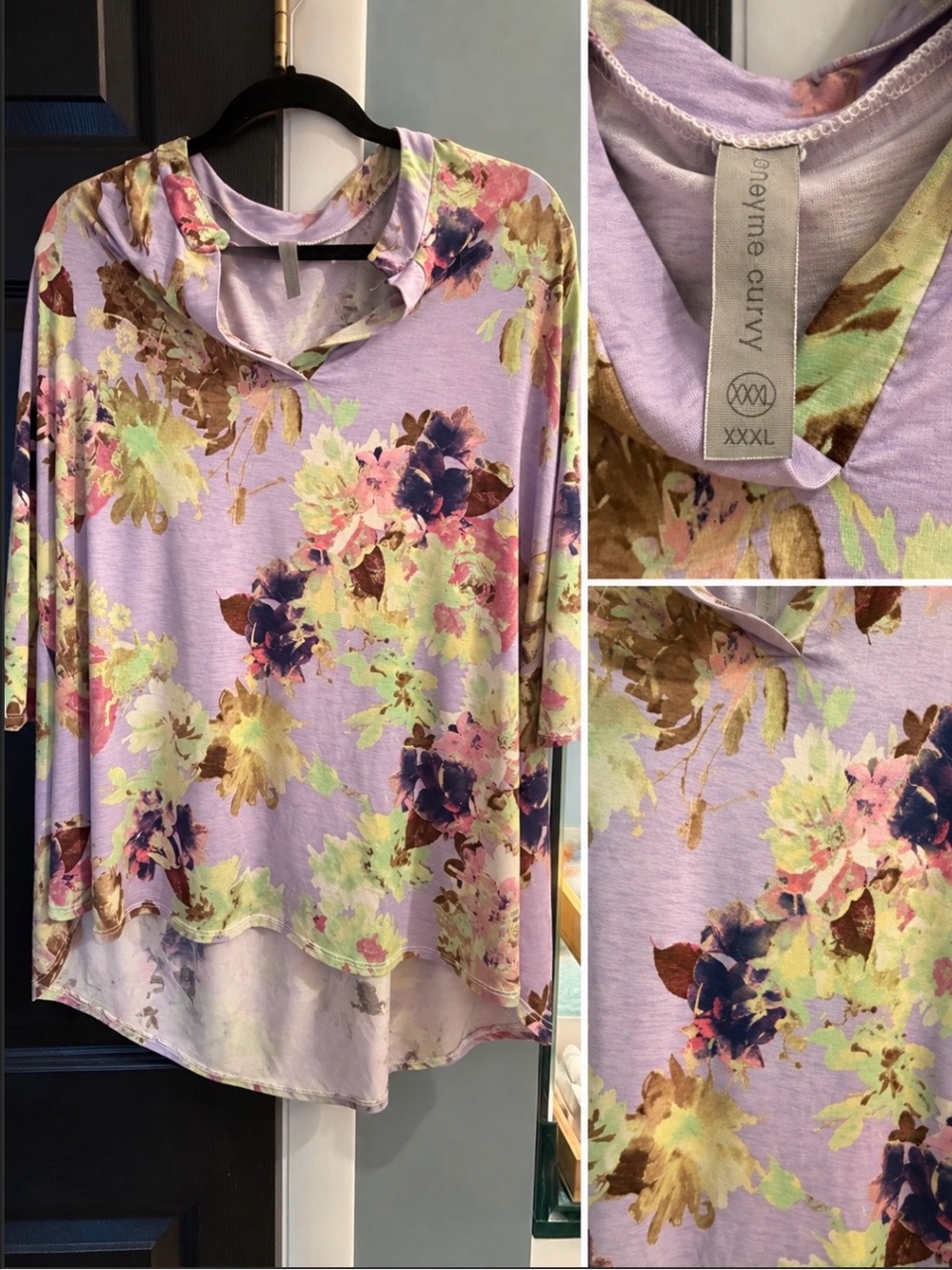 Lavender Floral Hooded Women's Top - Brand HoneyMe Curvy